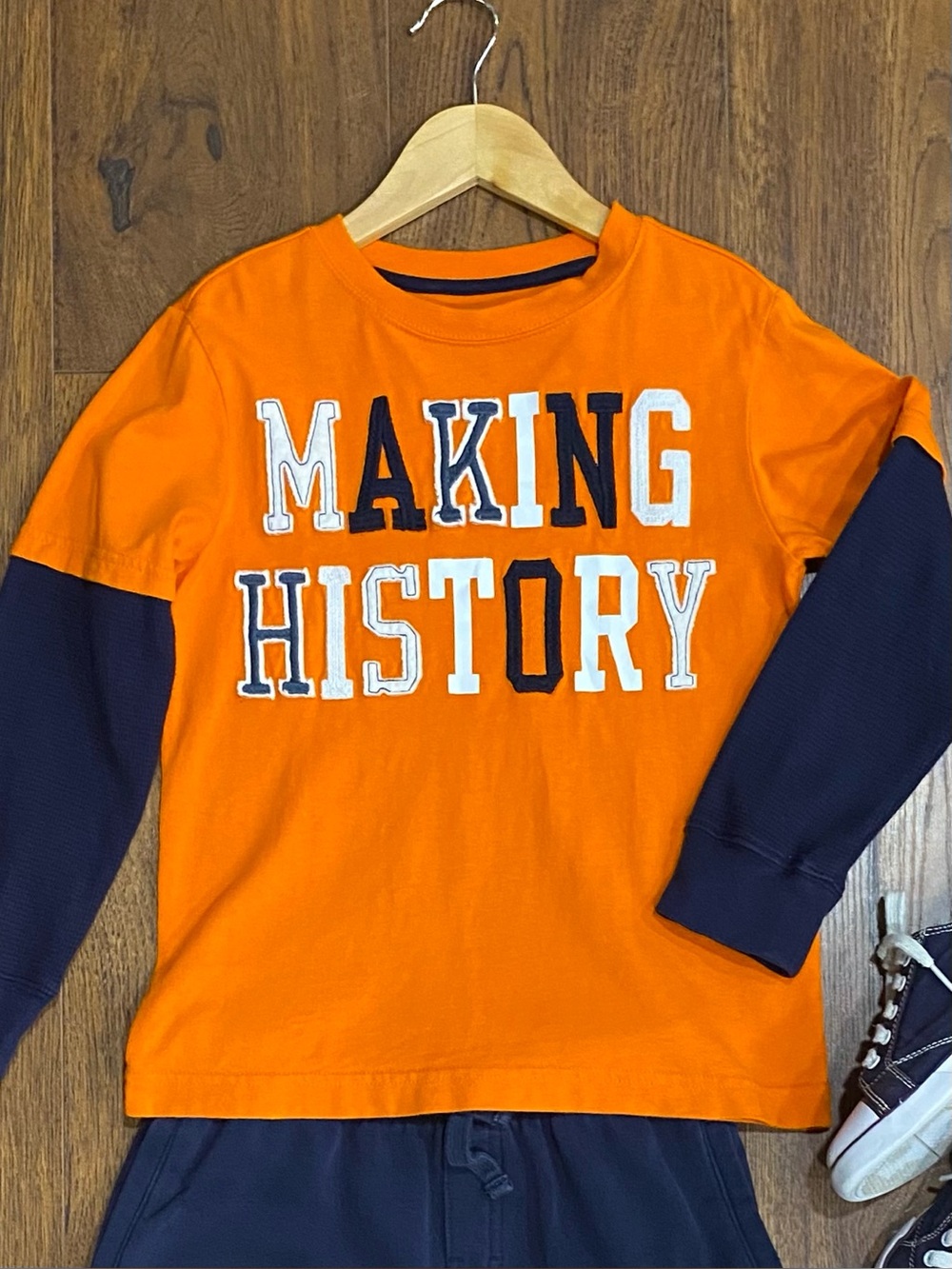 Gymboree Boys ‘Arctic Explorer’ Orange and Navy Long Sleeve Making History Top